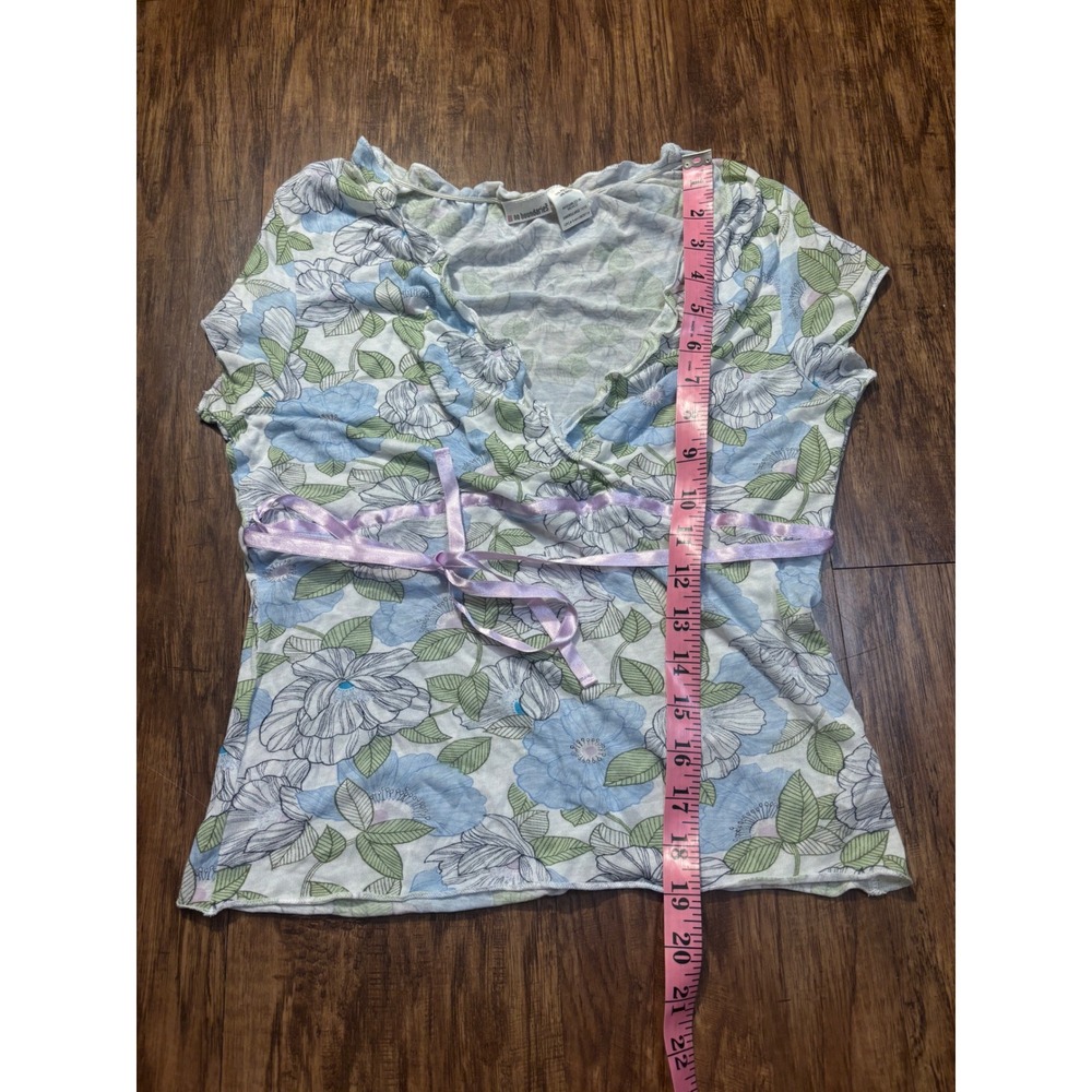 y2k babydoll No Boundaries Juniors L Floral Tie Waist Top lettuce hem coquette - Picture 3 of 5